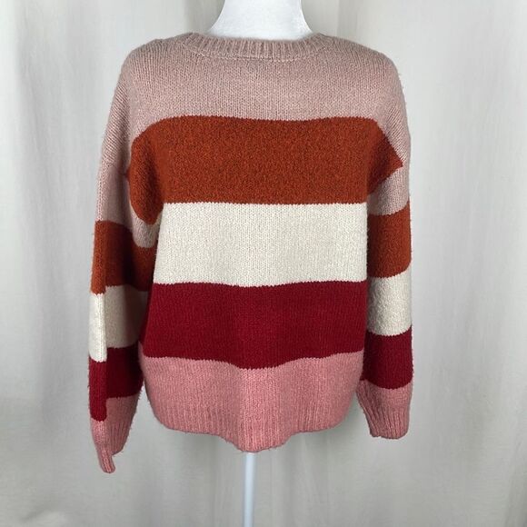 a.n.a. Wide Striped Balloon Sleeve Sweater Blush Rust Cream Maroon Pink sz PL Pe - Picture 3 of 4